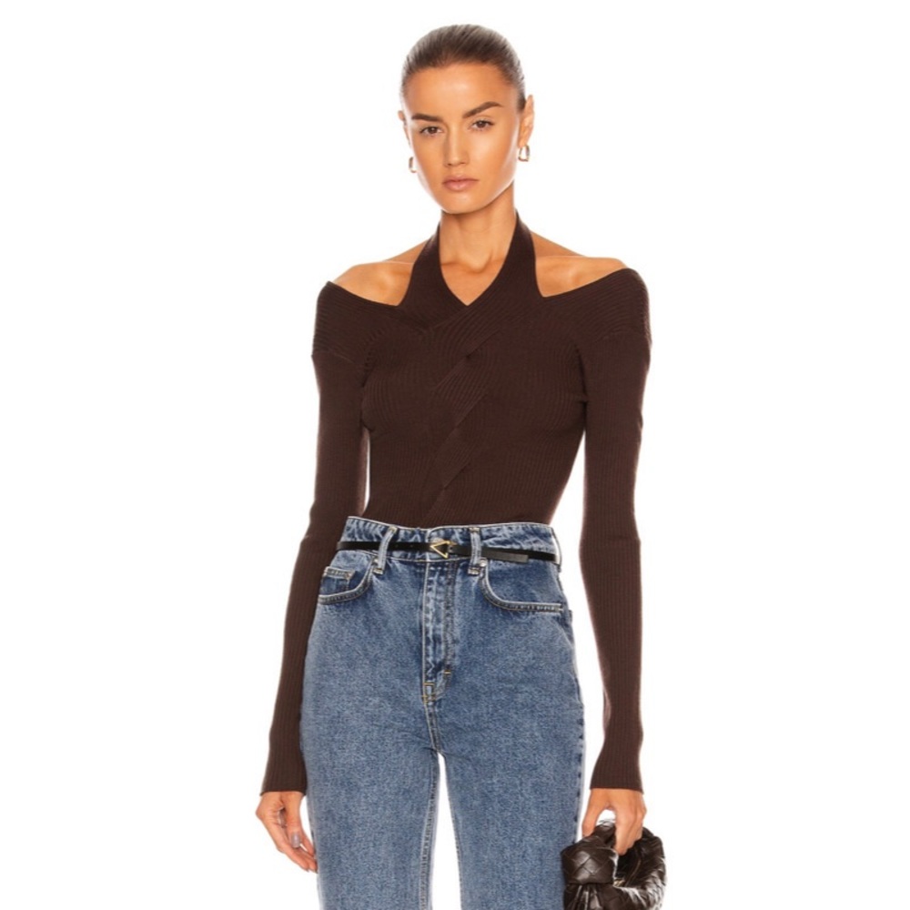 JONATHAN SIMKHAI Ribbed Knit Brown Top Xs